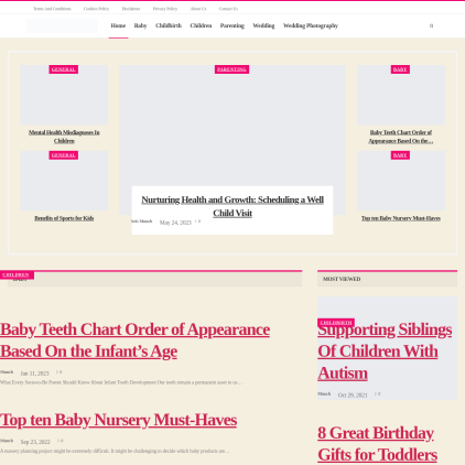 A detailed screenshot showcasing the homepage of 100babytips.com, highlighting its main features and design elements.