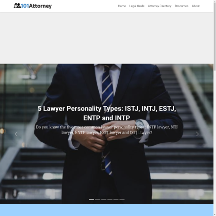 A detailed screenshot showcasing the homepage of 101attorney.com, highlighting its main features and design elements.