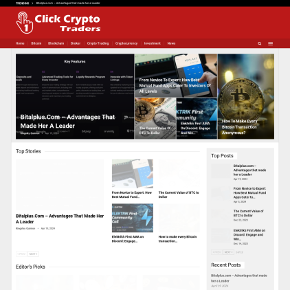 A detailed screenshot showcasing the homepage of 1clickcryptotraders.com, highlighting its main features and design elements.