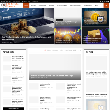 A detailed screenshot showcasing the homepage of 247-cryptotraders.com, highlighting its main features and design elements.