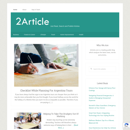 A detailed screenshot showcasing the homepage of 2article.com, highlighting its main features and design elements.