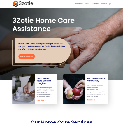 A detailed screenshot showcasing the homepage of 3zotie.com, highlighting its main features and design elements.