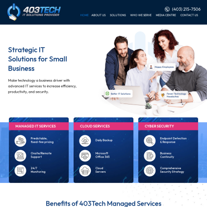 A detailed screenshot showcasing the homepage of 403tech.com, highlighting its main features and design elements.