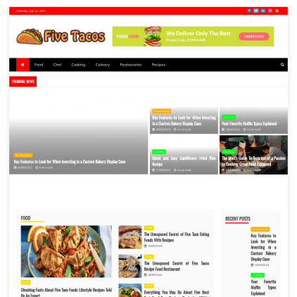 A detailed screenshot showcasing the homepage of 5ivetacos.com, highlighting its main features and design elements.