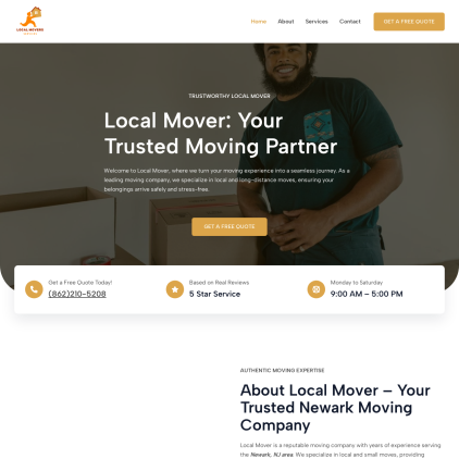 A detailed screenshot showcasing the homepage of LocalMover.us, highlighting its main features and design elements.