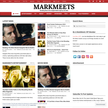 A detailed screenshot showcasing the homepage of MarkMeets.com, highlighting its main features and design elements.