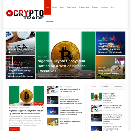 A detailed screenshot showcasing the homepage of a1cryptotrade.com, highlighting its main features and design elements.