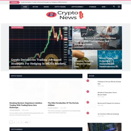 A detailed screenshot showcasing the homepage of a2zcryptonews.com, highlighting its main features and design elements.