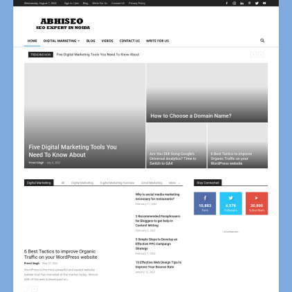 A detailed screenshot showcasing the homepage of abhiseo.com, highlighting its main features and design elements.