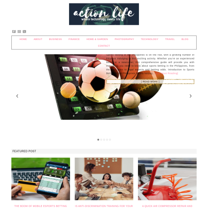 A detailed screenshot showcasing the homepage of actionlifemedia.com, highlighting its main features and design elements.