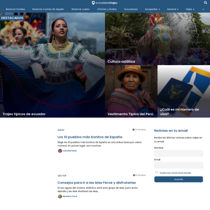 A detailed screenshot showcasing the homepage of actualidadviajes.com, highlighting its main features and design elements.