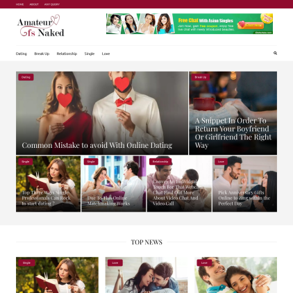 A detailed screenshot showcasing the homepage of amateurgfsnaked.com, highlighting its main features and design elements.