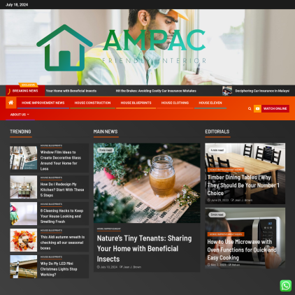 A detailed screenshot showcasing the homepage of ampac-us.com, highlighting its main features and design elements.