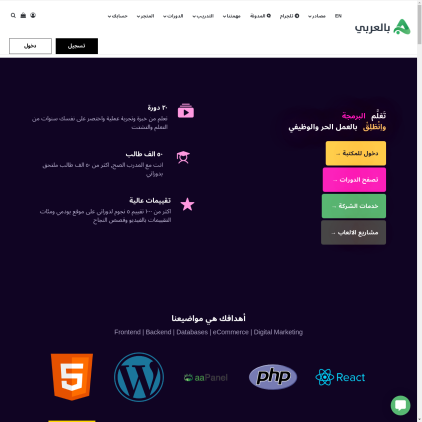 A detailed screenshot showcasing the homepage of anbilarabi.com, highlighting its main features and design elements.