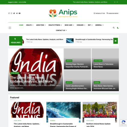 A detailed screenshot showcasing the homepage of anips.net, highlighting its main features and design elements.