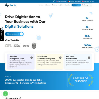 A detailed screenshot showcasing the homepage of apptunix.com, highlighting its main features and design elements.