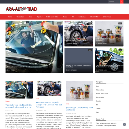 A detailed screenshot showcasing the homepage of ara-autotrad.com, highlighting its main features and design elements.