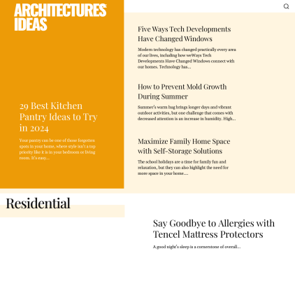 A detailed screenshot showcasing the homepage of architecturesideas.com, highlighting its main features and design elements.