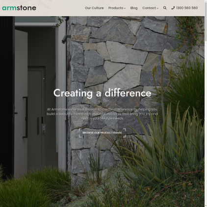 A detailed screenshot showcasing the homepage of armstone.com.au, highlighting its main features and design elements.