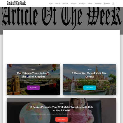 A detailed screenshot showcasing the homepage of articleoftheweek.com, highlighting its main features and design elements.