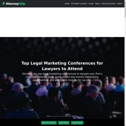 A detailed screenshot showcasing the homepage of attorneyhelp.org, highlighting its main features and design elements.