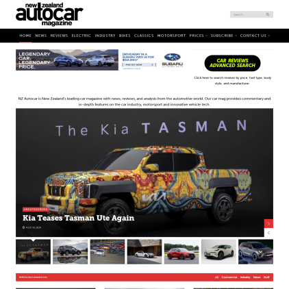 A detailed screenshot showcasing the homepage of autocar.co.nz, highlighting its main features and design elements.