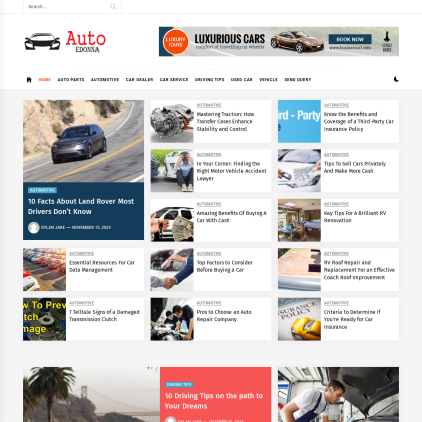 A detailed screenshot showcasing the homepage of autoedonna.com, highlighting its main features and design elements.