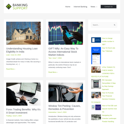A detailed screenshot showcasing the homepage of bankingsupport.info, highlighting its main features and design elements.