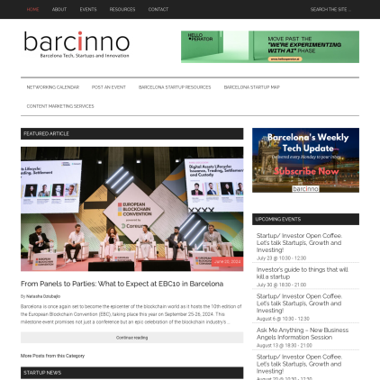 A detailed screenshot showcasing the homepage of barcinno.com, highlighting its main features and design elements.