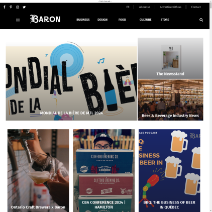 A detailed screenshot showcasing the homepage of baronmag.ca, highlighting its main features and design elements.