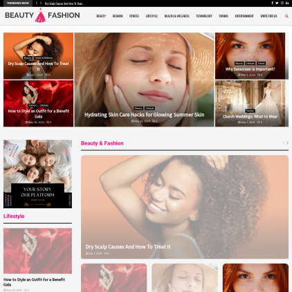 A detailed screenshot showcasing the homepage of beautynfashionblog.com, highlighting its main features and design elements.