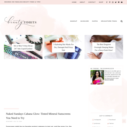 A detailed screenshot showcasing the homepage of beautytidbits.com, highlighting its main features and design elements.