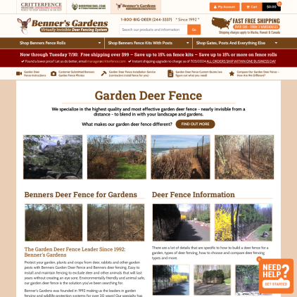 A detailed screenshot showcasing the homepage of bennersgardens.com, highlighting its main features and design elements.