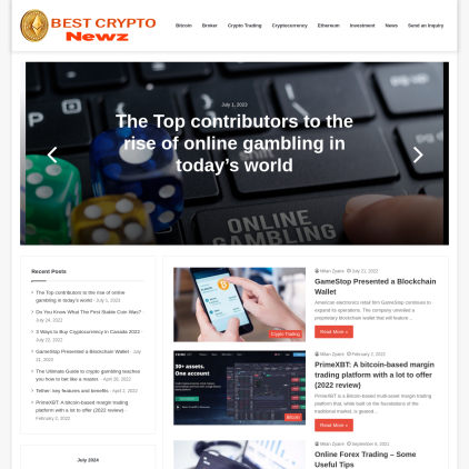 A detailed screenshot showcasing the homepage of bestcryptonewz.com, highlighting its main features and design elements.