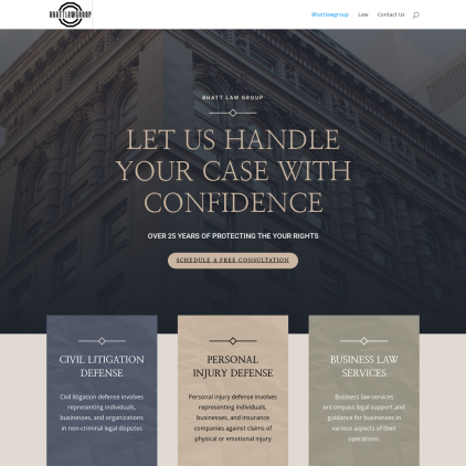 A detailed screenshot showcasing the homepage of bhattlawgroup.my.id, highlighting its main features and design elements.