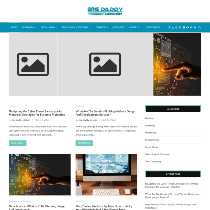 A detailed screenshot showcasing the homepage of big-daddy-design.com, highlighting its main features and design elements.