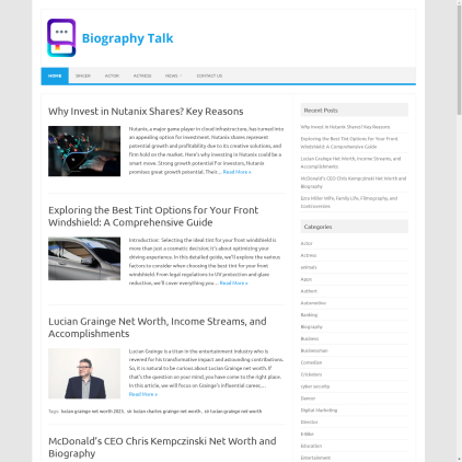 A detailed screenshot showcasing the homepage of biographytalk.com, highlighting its main features and design elements.