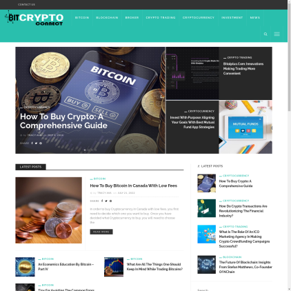 A detailed screenshot showcasing the homepage of bitcryptoconnect.com, highlighting its main features and design elements.