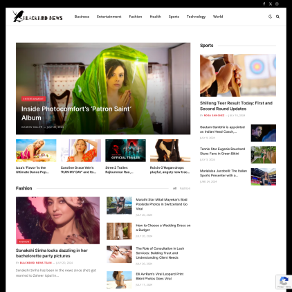 A detailed screenshot showcasing the homepage of blackbirdnews.com, highlighting its main features and design elements.