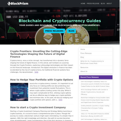 A detailed screenshot showcasing the homepage of blockprism.org, highlighting its main features and design elements.