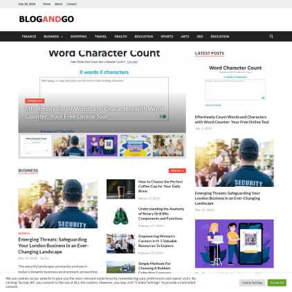 A detailed screenshot showcasing the homepage of blogandgo.com, highlighting its main features and design elements.