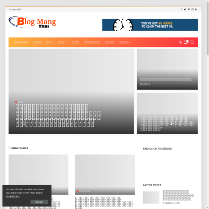 A detailed screenshot showcasing the homepage of blogmangthai.com, highlighting its main features and design elements.