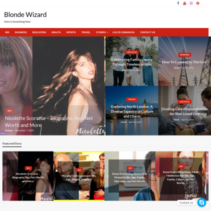 A detailed screenshot showcasing the homepage of blondewizard.com, highlighting its main features and design elements.