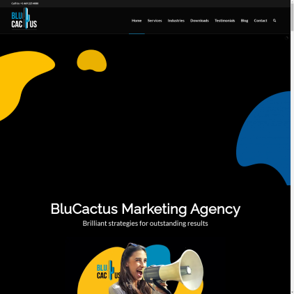 A detailed screenshot showcasing the homepage of blucactus.blue, highlighting its main features and design elements.