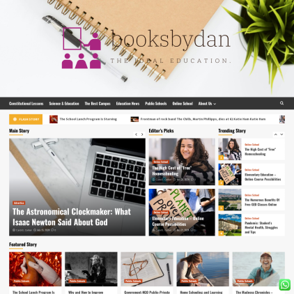 A detailed screenshot showcasing the homepage of booksbydan.com, highlighting its main features and design elements.