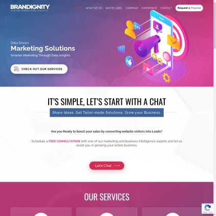 A detailed screenshot showcasing the homepage of brandignity.com, highlighting its main features and design elements.