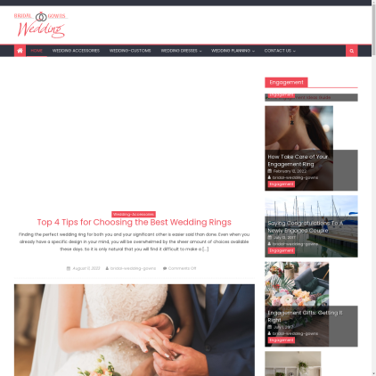 A detailed screenshot showcasing the homepage of bridal-wedding-gowns.com, highlighting its main features and design elements.