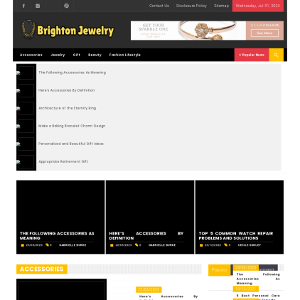 A detailed screenshot showcasing the homepage of brighton-jewelry.us, highlighting its main features and design elements.