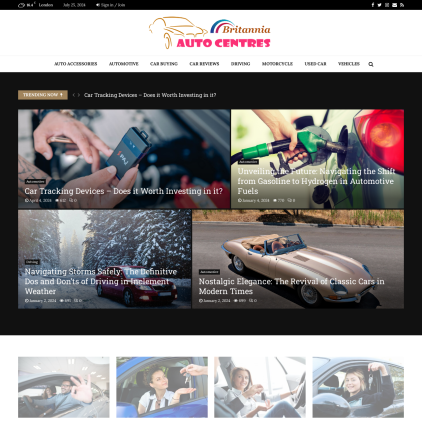 A detailed screenshot showcasing the homepage of britanniaautocentres.co.uk, highlighting its main features and design elements.