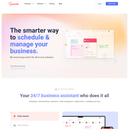 A detailed screenshot showcasing the homepage of business.yocale.com, highlighting its main features and design elements.